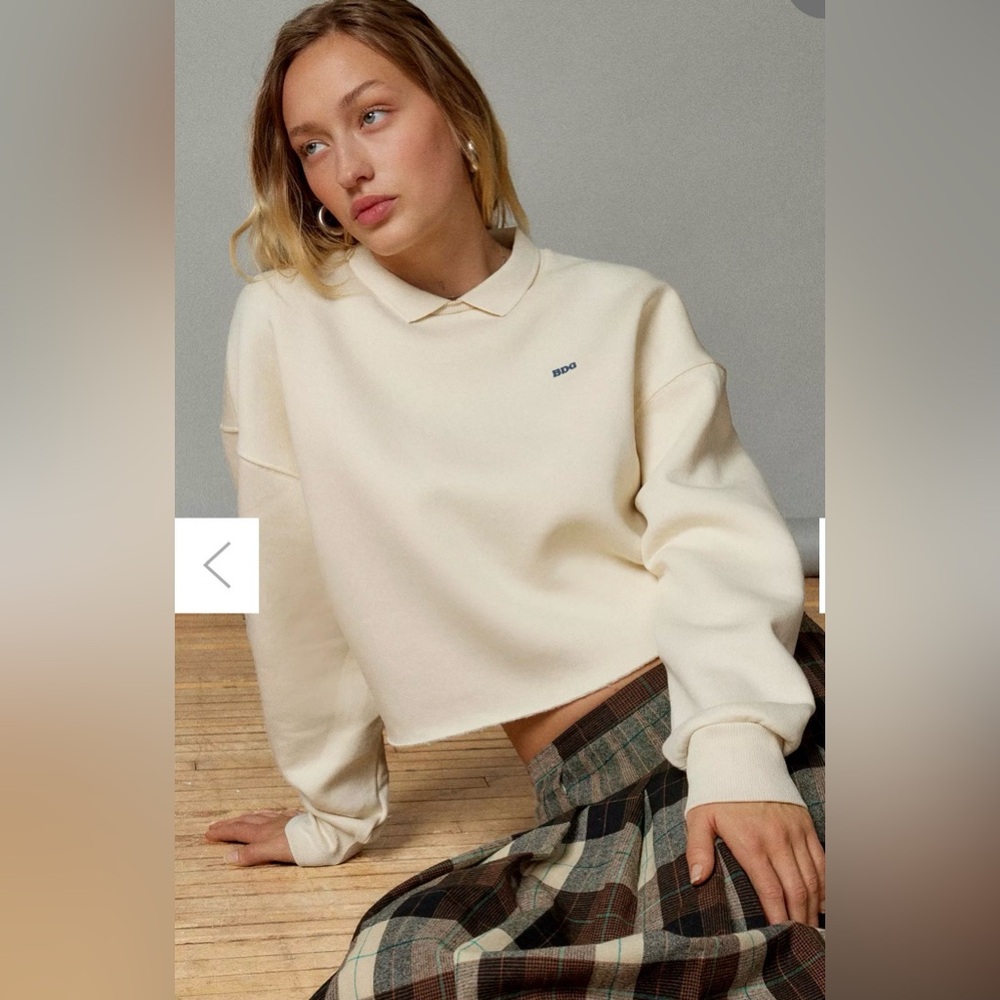 Urban Outfitters BDG Cream Cropped Polo Sweatshirt XS - Picture 1 of 13